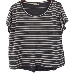 MINE Top Womens Medium Loose Fit Stripe Gray Short Sleeve‎ Relaxed Fit